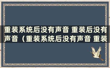 重装系统后没有声音 重装后没有声音（重装系统后没有声音 重装后没有声音）